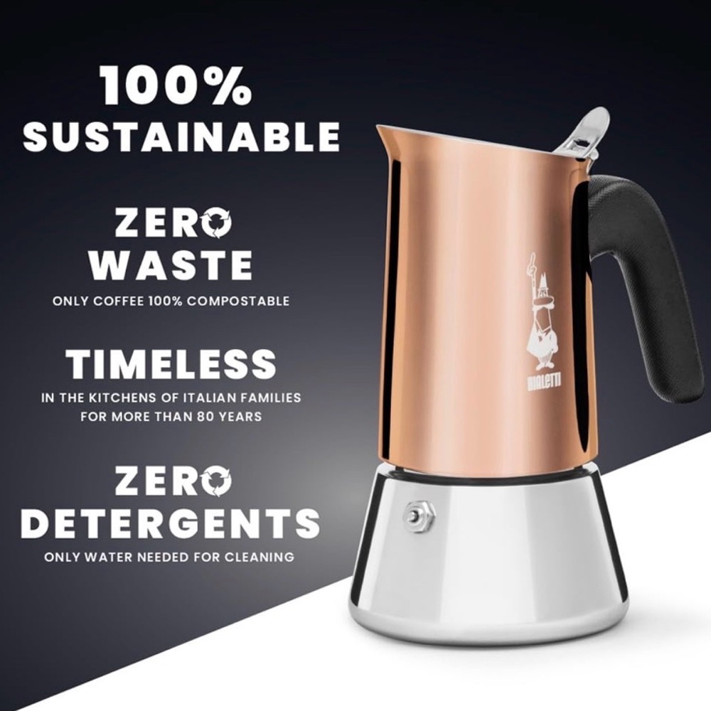 Bialetti Venus 6 Cup Espresso Maker Stainless Steel Copper Induction Rose Gold - Picture 4 of 10